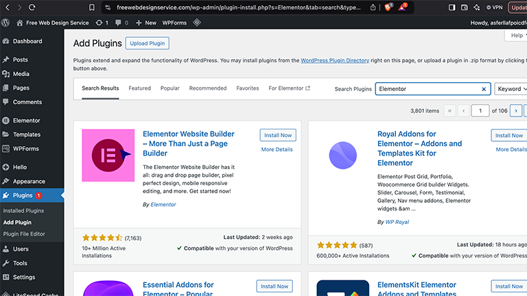Wordpress Plugins Page