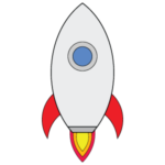 Free PNG Rocket Icon In Gray, Red, Orange And Blue Colors With A Black Border With No Attribution Required