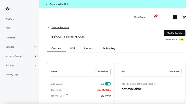 GoDaddy.com Domain Name Overview Page