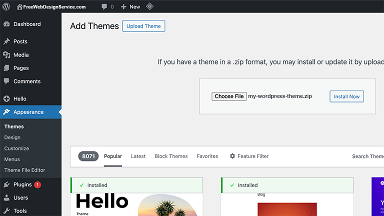 Upload And Install A WordPress Theme